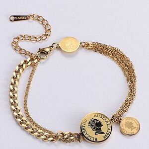 Queen Elizabeth Coin 18K Gold Plated Bracelet